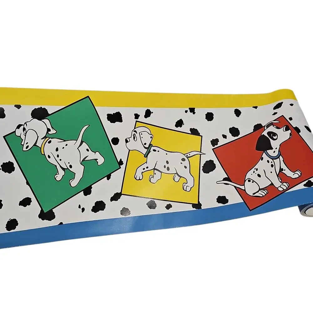 Vintage Disney 101 Dalmatians Border Wallpaper 90s Yellow Blue Red